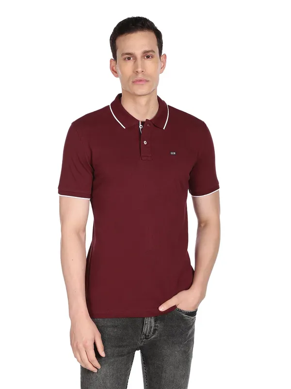 Arrow maroon plain cotton polo t shirt-G3-MTS15954