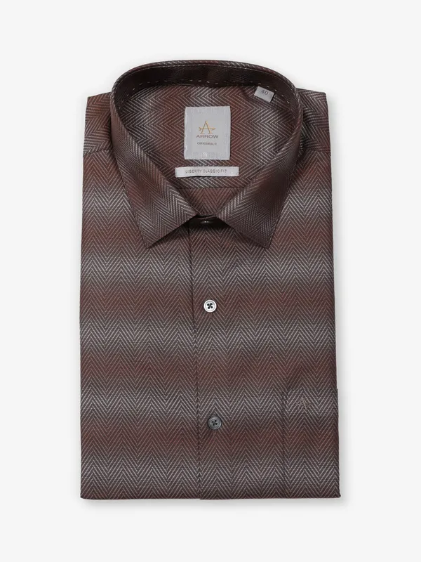 ARROW striped brown slim fit formal wear shirt-G3-MFS15667 Germany