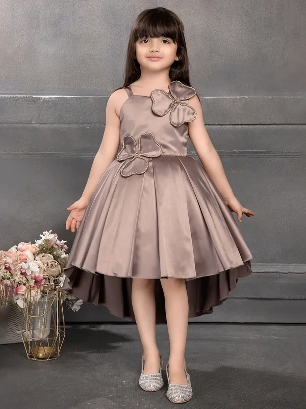 Attractive brown satin silk frock for girls-G3-GDR0638