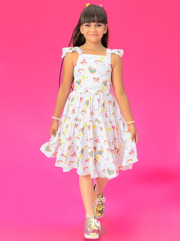 BARBIE white cotton printed frock-G3-GDR0549 New Zealand
