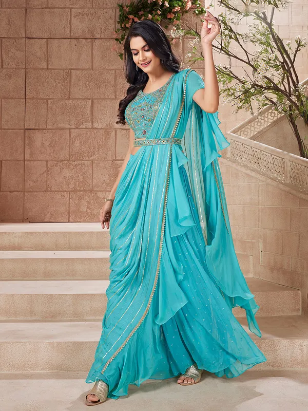 Aqua Jacket and Top with Palazzo