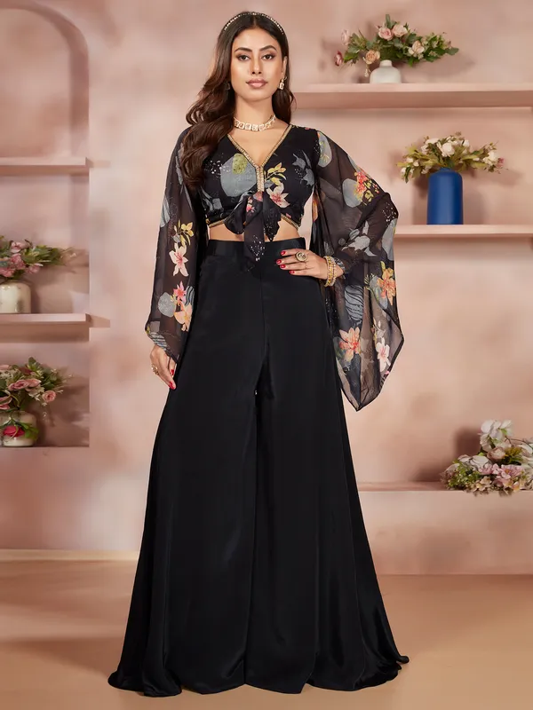 Beautiful black crop top with palazzo-G3-WSS42488