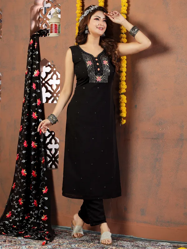 Multi Thread Soothing Black Georgette Palazzo Salwar Suit