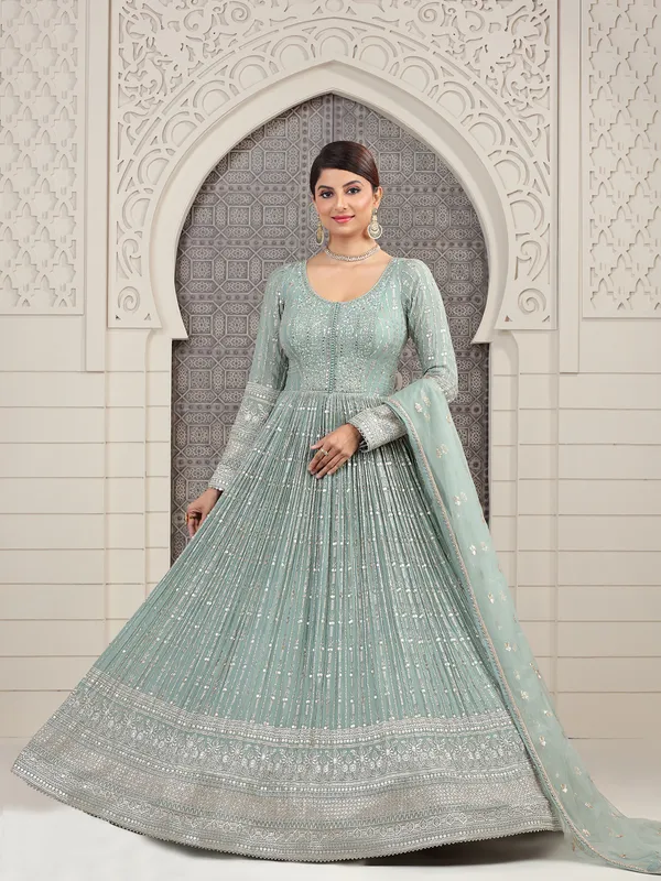 Beautiful mint blue georgette anarkali suit-G3-WSS41875