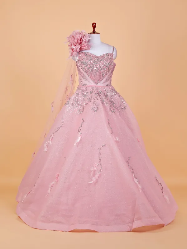 Beautiful pink net designer gown-G3-WGO2499 Mauritius