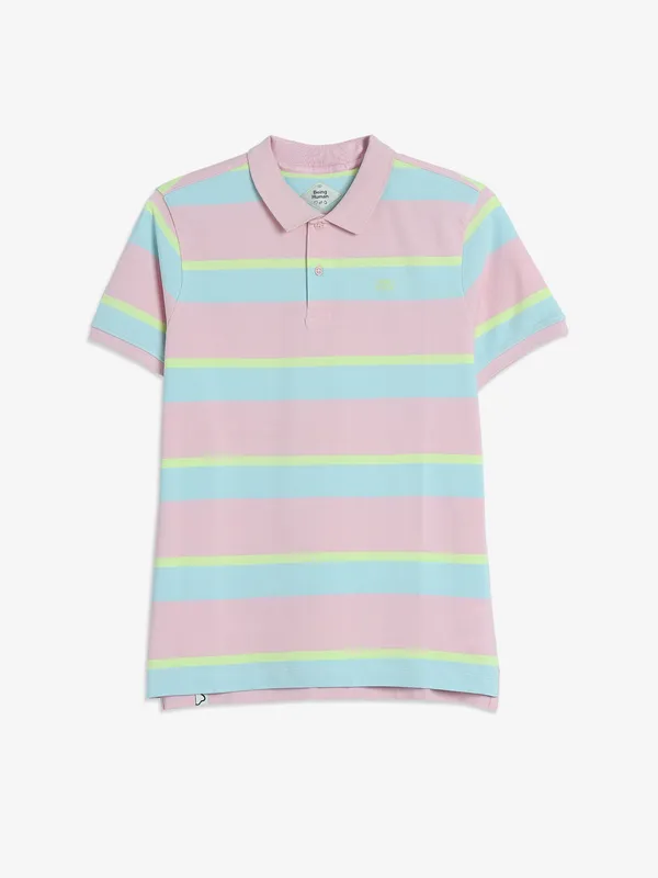 BEING HUMAN cotton pink stripe t-shirt-G3-MTS17976