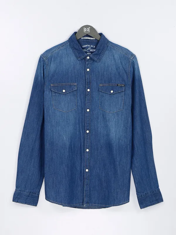 Being Human dark blue denim shirt-G3-MCS11161