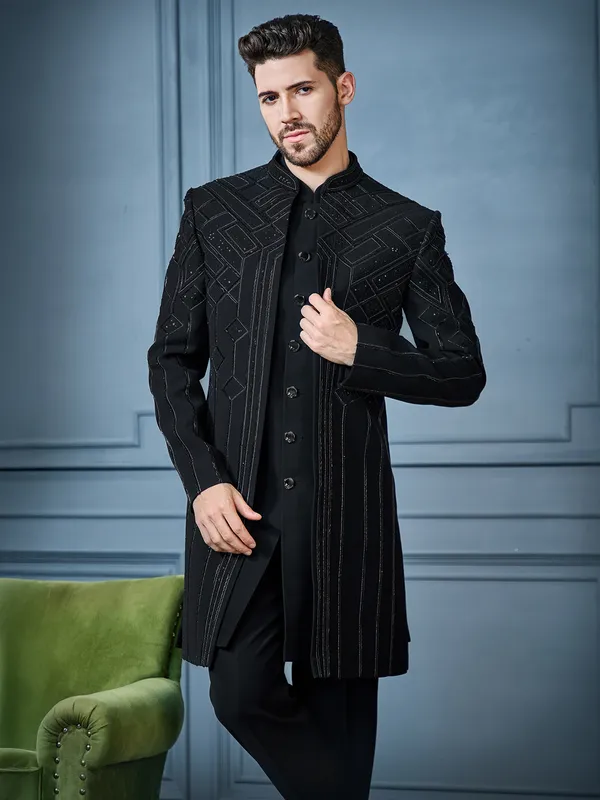 Black open long indo western in crystal work-G3-MIW8368 Germany