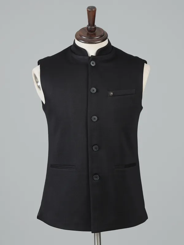 Black plain waistcoat for men-G3-MWC2741