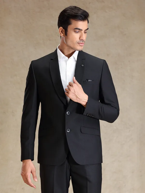 Black textured terry rayon coat suit for special events-G3-MCO1394