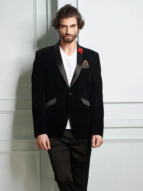 Black velvet fabric party wear blazer-G3-MBL0706 New Zealand