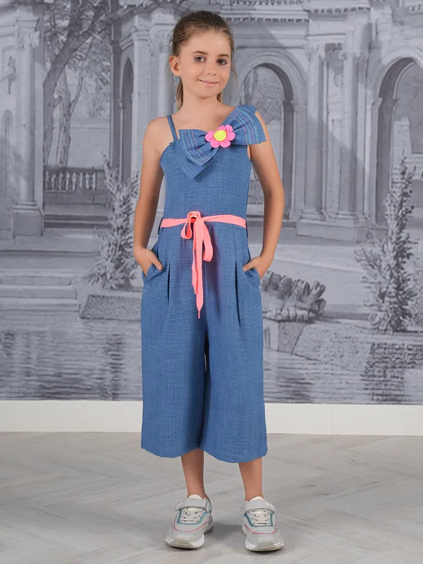 Wear Jumpsuit Dress Girl Blue Cotton Jumpsuit For Casual Wear-G3