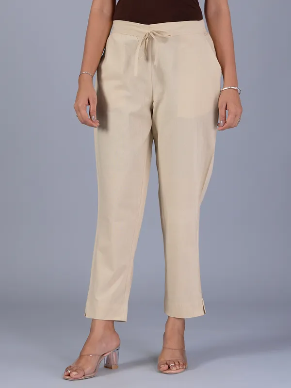 Only Beige Cotton Casual Pants