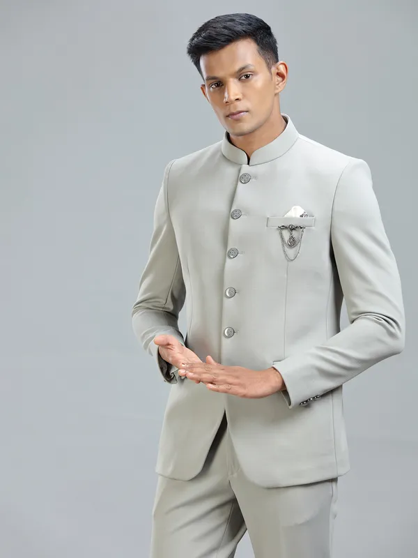 Chic grey jodhpuri suit in premium terry rayon for