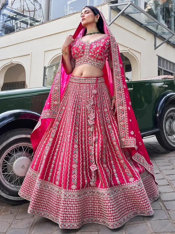 Magenta Lehenga style Suit Rangoli Silk