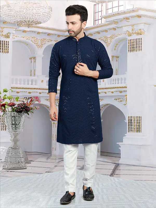 Wear Pinterest Kurta Pajama Design Classy Georgette Navy
