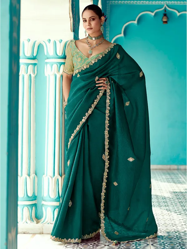 Deep Green Tissue Saree Set