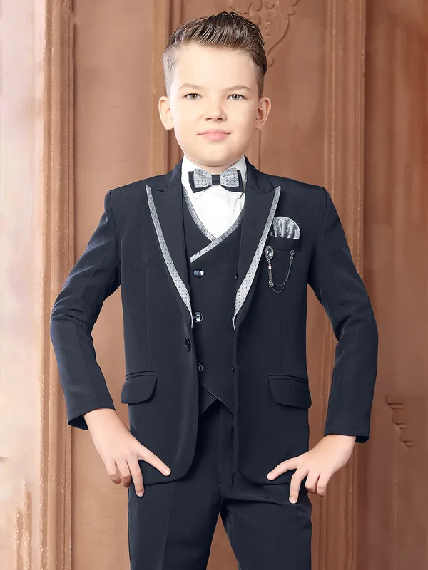 Coat Pant Party Wear Blazer For Boys Dark Grey Partywear Terry
