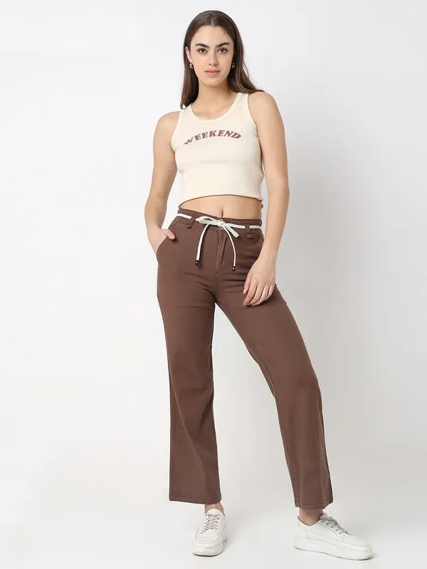 DEAL brown cotton solid jeans-G3-WJJ0863 | Singapore