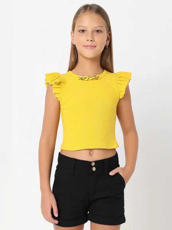 yellow ruffle crop top