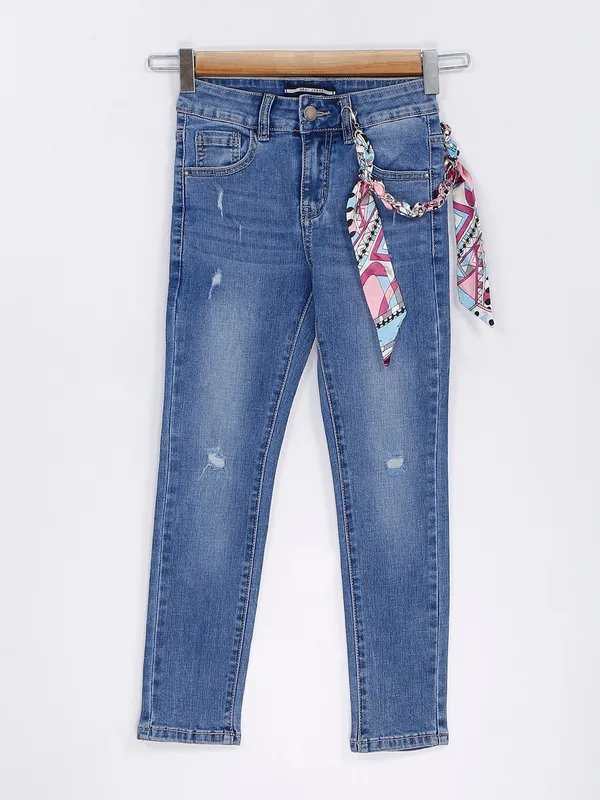 Sea Green Indigo Cotton Narrow Pants main image 1