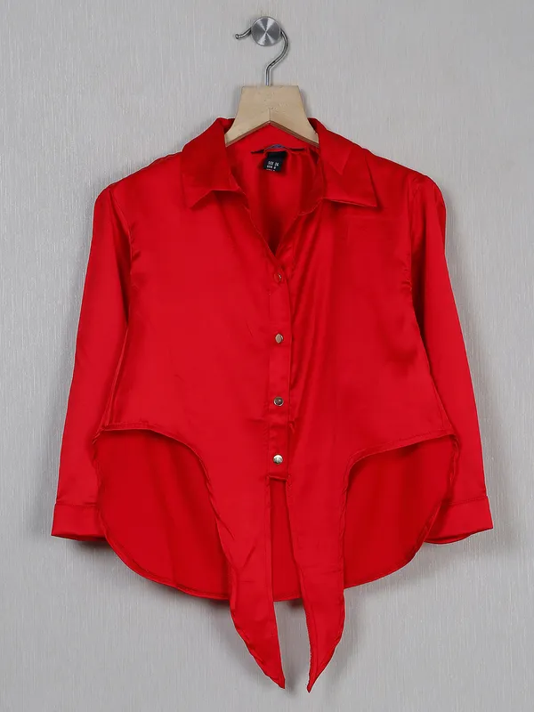 red satin button up