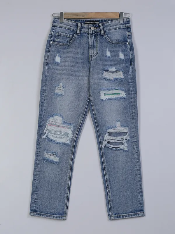 Deal sky blue washed and ripped mom jeans-G3-WJJ0628