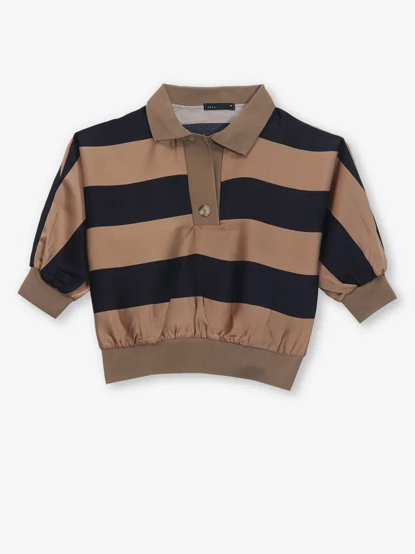 DEAL stripe pattern brown cotton crop top -G3-GTO3473