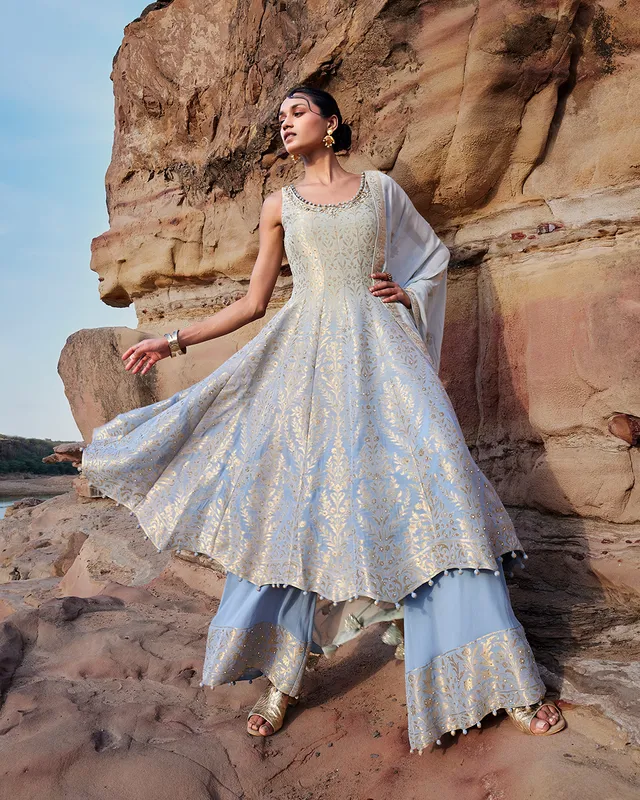 Designer light blue palazzo salwar suit-G3-WSS42162