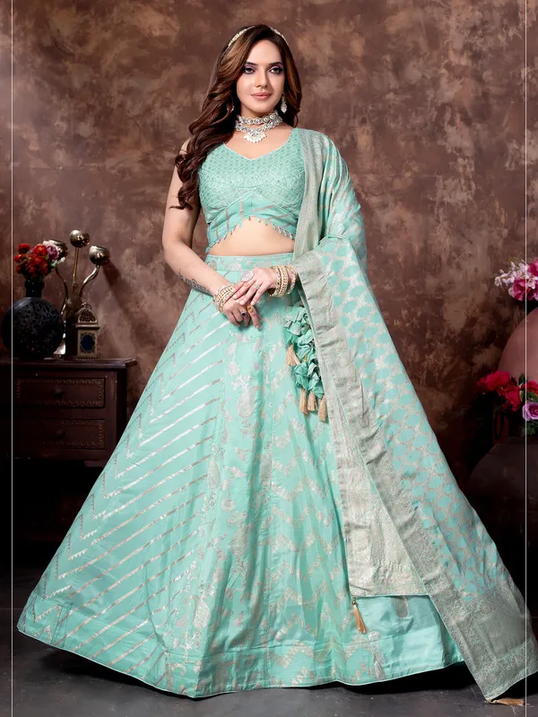 Designer Lehenga Choli with Green Sleeves for Women
