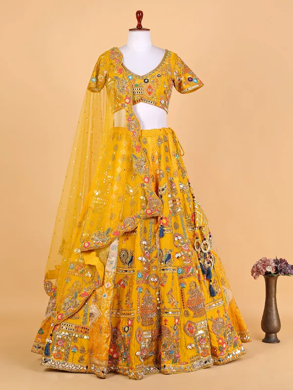 Elegant mustard yellow silk lehenga choli G3 WLC15267