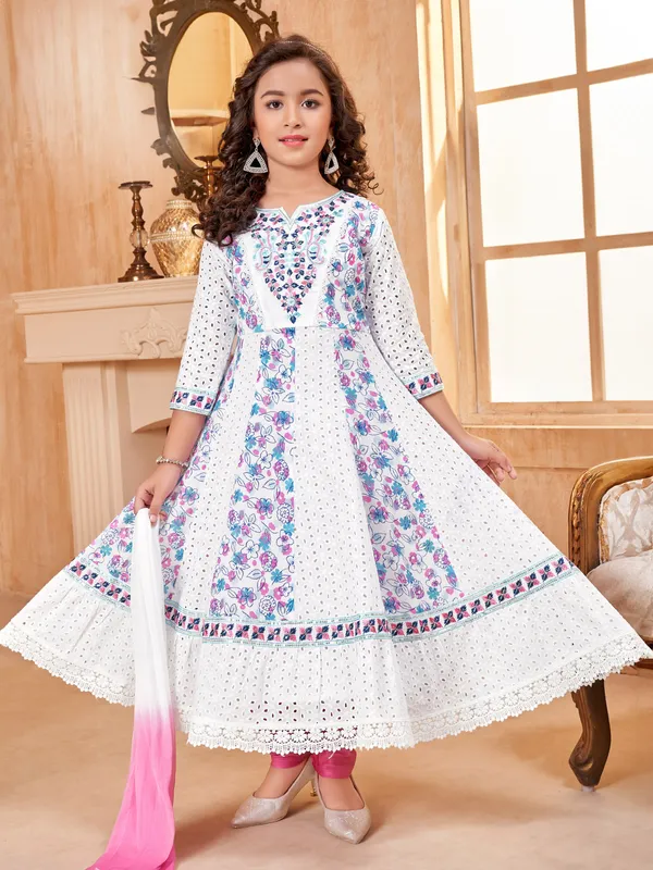 Pleasing White Suzani Inspired Embroidered Ethnic Salwar Suit