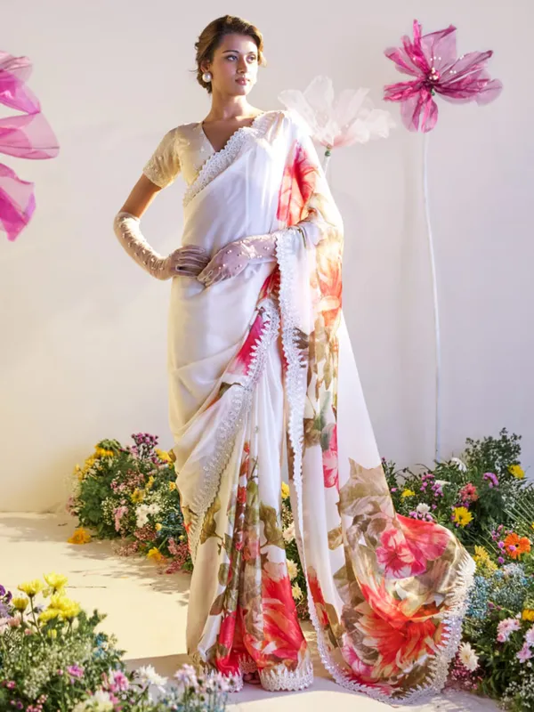 Beautiful Designer Glamour Swiss Satin Silk Saree main image 0