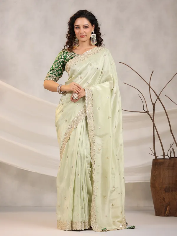 Fabulous silk pista green saree-G3-WSA55032 United Arab Emirates