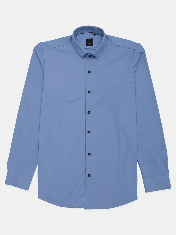 Fete blue cotton plain casual slim fit shirt-G3-MCS10376
