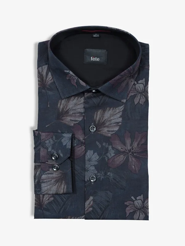 Boys Blue Printed Cotton Shirt