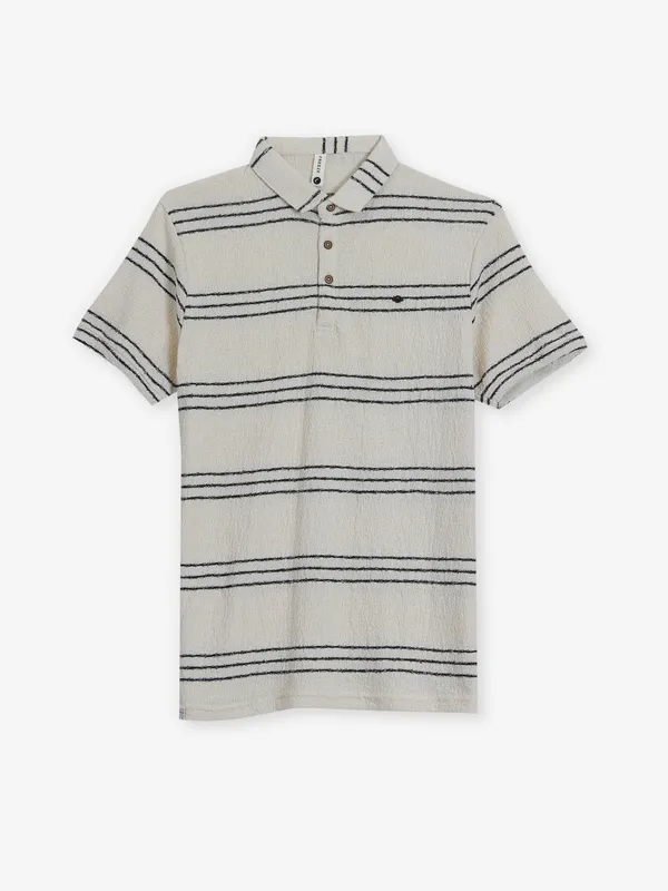 FREEZE stripe cream knitted t-shirt-G3-MTS19825