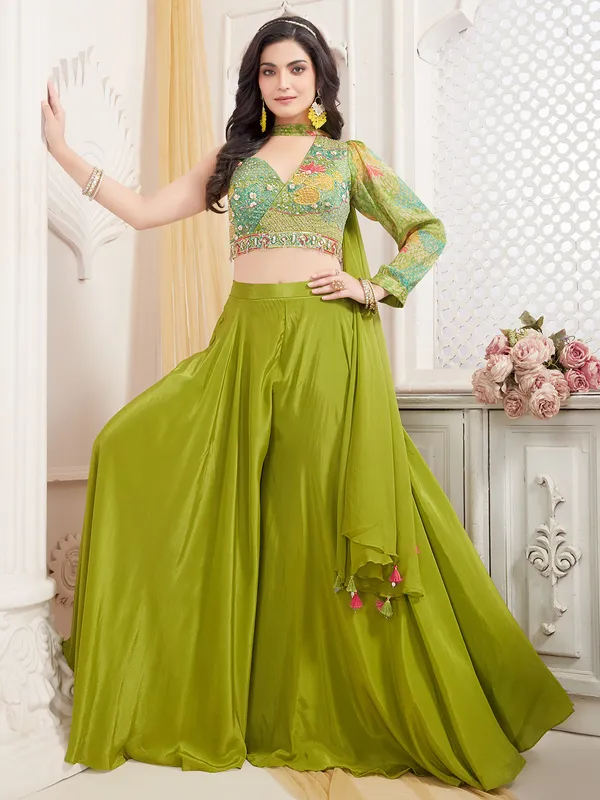 Green Poly Silk Palazzo Suit