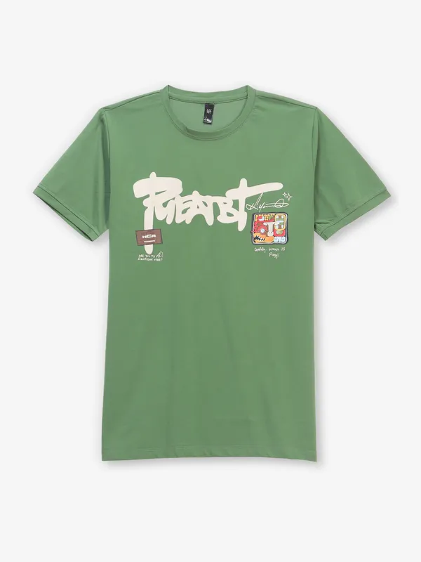 GS78 pista green printed cotton t-shirt-G3-MTS19892