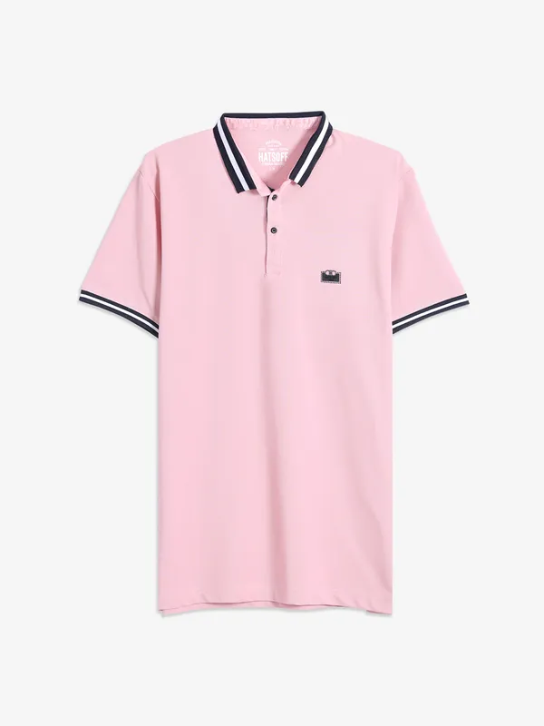 Hats Off light pink polo neck t shirt-G3-MTS16457
