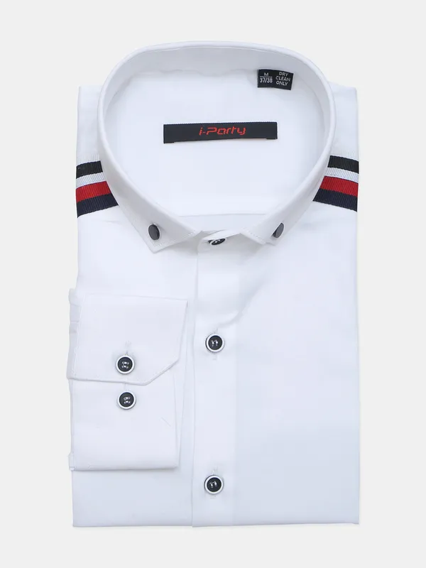 I Party solid white color cotton shirt for mens-G3-MPS4614 France