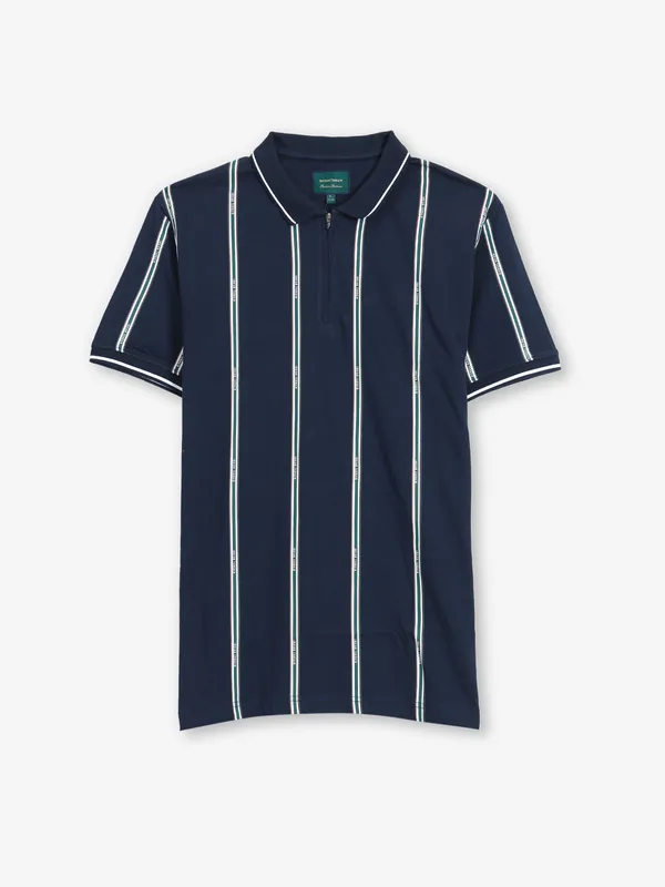 INDIAN TERRAIN navy stripe cotton slim fit t-shirt-G3-MTS19067