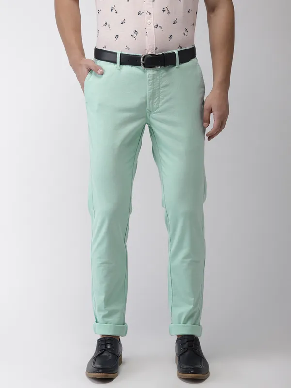 Sea Green Indigo Cotton Narrow Pants