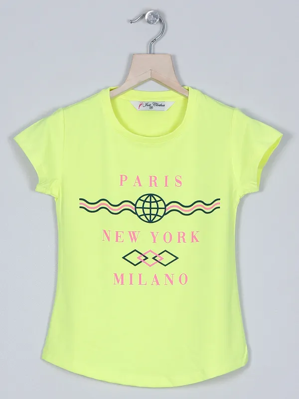 Just cloth neon green cotton t-shirt for girls-G3-GTO2499