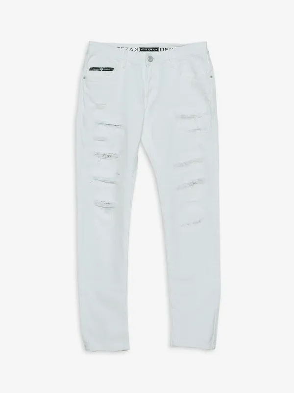 Kozzak white ripped jeans in super skinny fit-G3-MJE4632