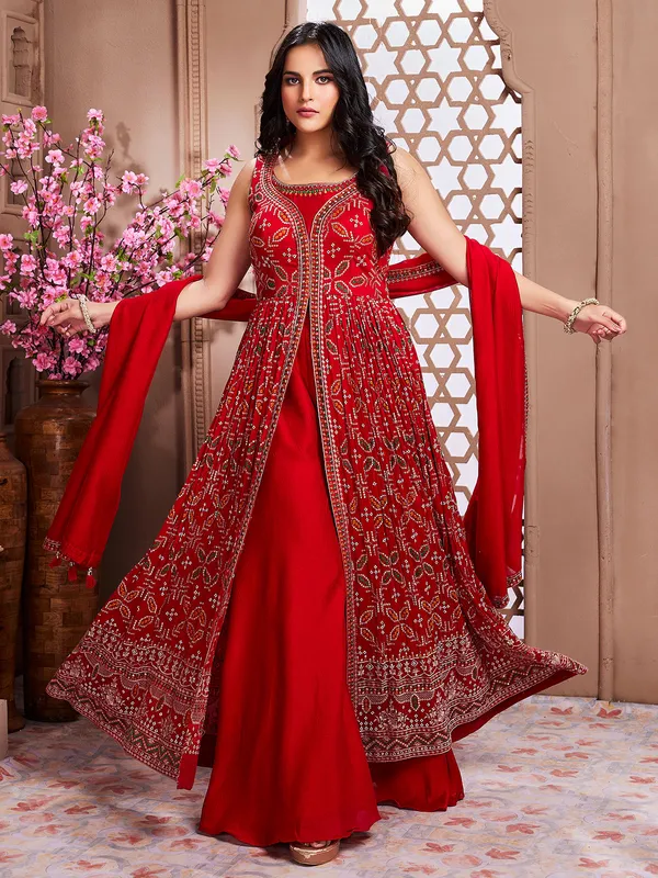 Latest red georgette palazzo suit G3 WSS40174
