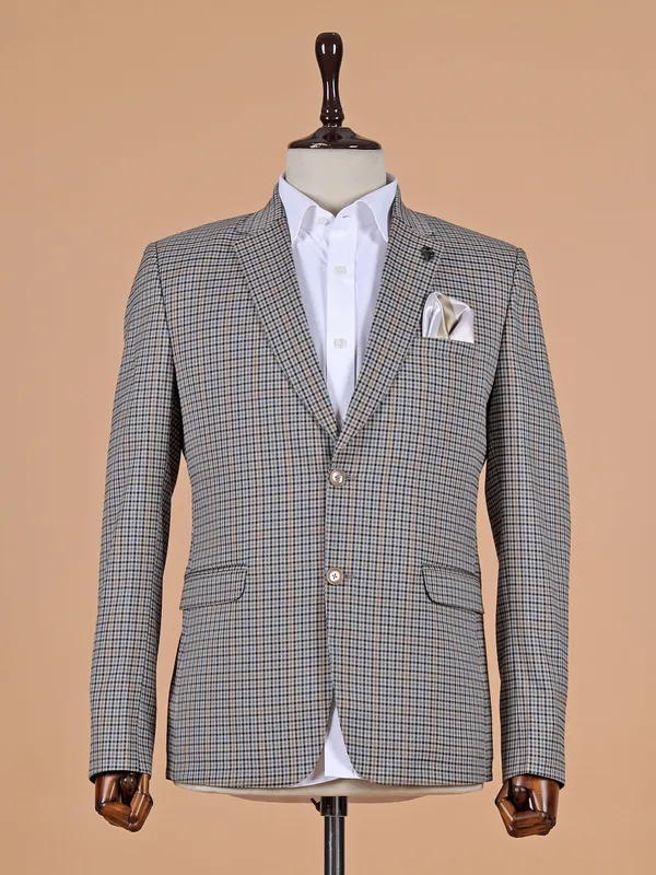 Latest terry rayon beige checks blazer-G3-MBL01123