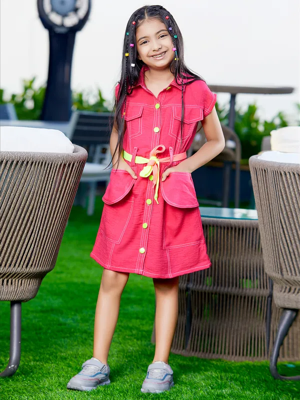 Leo n Babes dark pink denim dress-G3-GDR0538 - Main Image