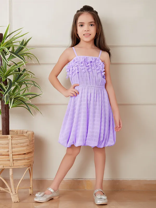 Lilac Lycra High Low Dress for Girls main image 1