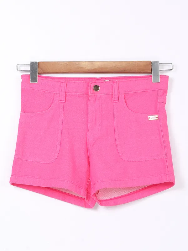 Leo n Babes solid pink denim shorts-G3-GHP0381
